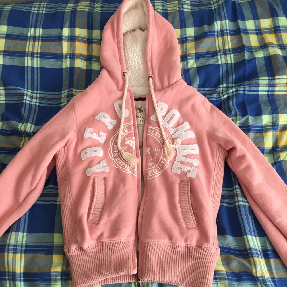 NWOT A&F Pink Shearling Zip Up Hoodie